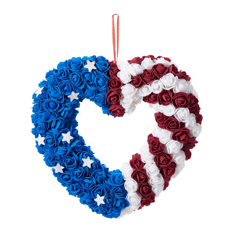 

Patriotic Stars and Stripes Door Wreath for Independence Day Celebration - Festive Red White and Blue Americana Memorial Day