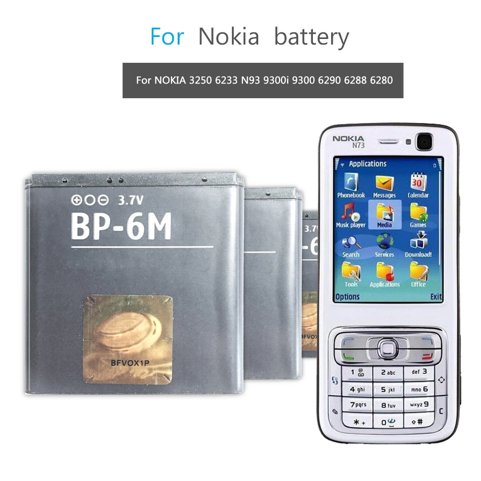 Аккумулятор BP-6M для NOKIA N93 N73 9300 6233 6280 6282 3250 6151 6234 6288 9300i N77 6290 N93S мобильный телефон |