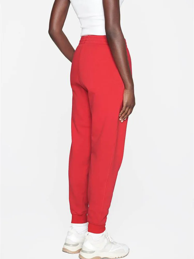 

Women Casual Pants With Pocket 2021 Fall Winter Logo Printed Ladies Fashion Elastic Waist Sport Trousers Femme Velvet Sweatpants