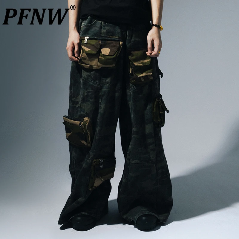 PFNW Spring Summer Men's Camouflage Wide Leg Multi Pockets Loose Pants Darkwear Tide Customization Antifouling Trousers 12A9524
