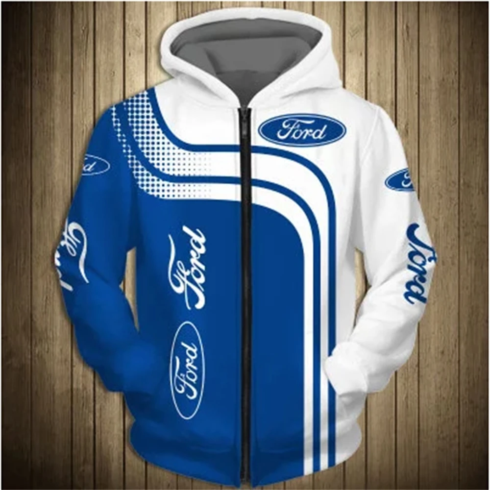 

2022 New Fashion Mens Ford Car Logo Hoodie 3D Printed Zipper Sweatshirt Harajuku Pullover Racing Suit Men Women Oversized Hoodie