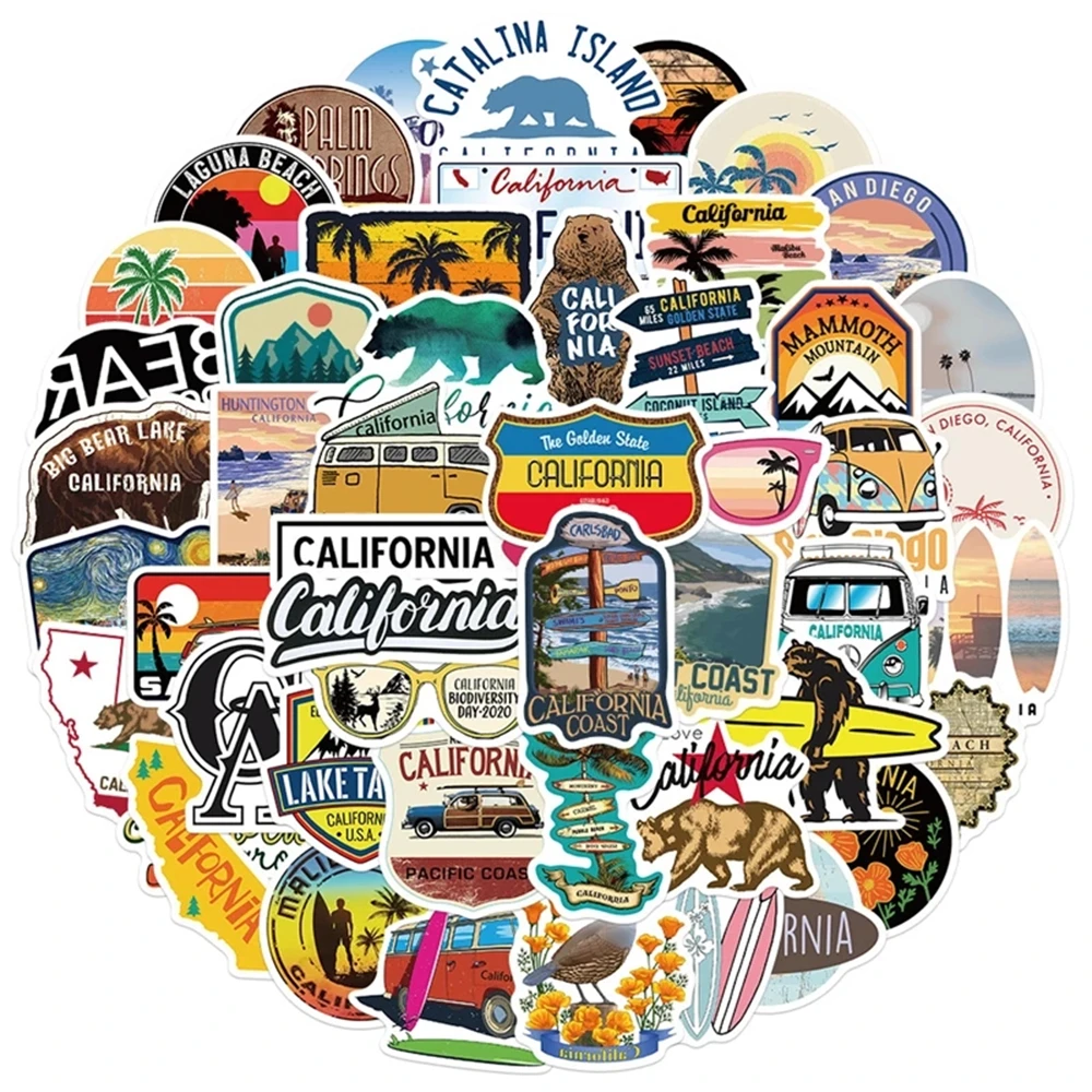 

10/30/50 Pcs New California Seaside Cartoon Graffiti Stickers Decorating Surfboard Skateboard Helmet Laptop Waterproof Sticker