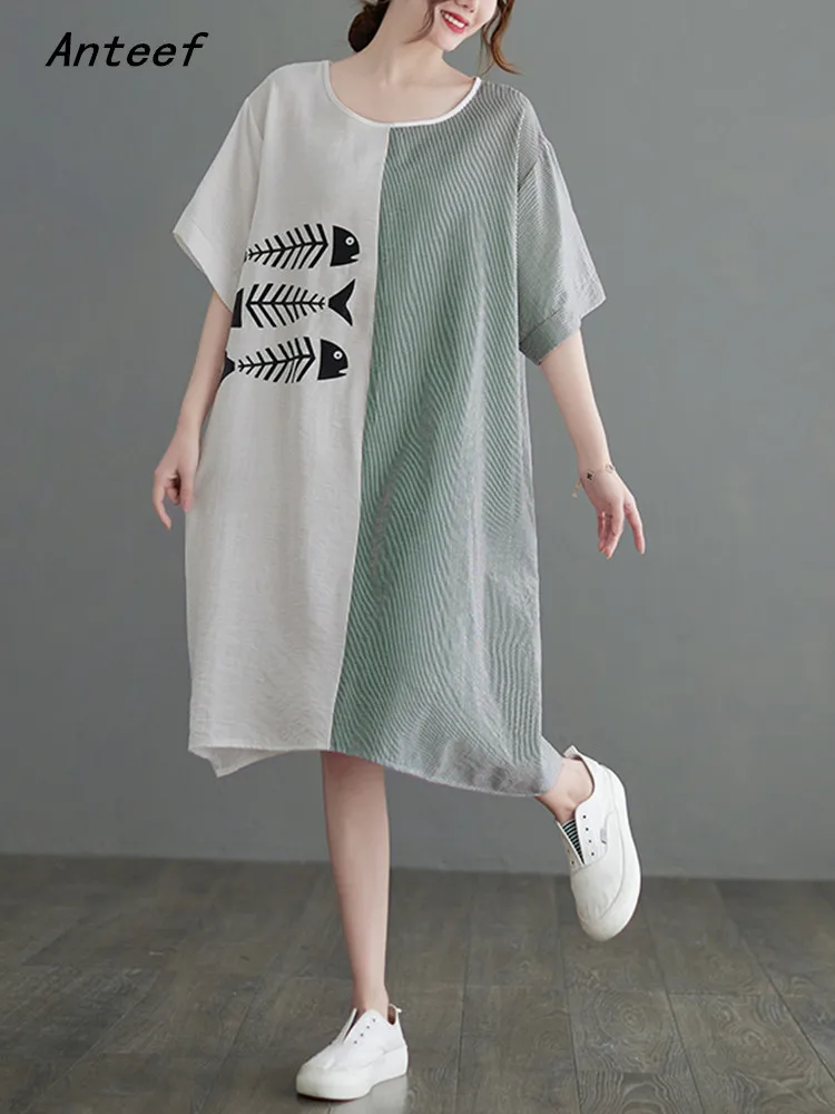 

Женское винтажное платье в полоску с коротким рукавом, повседневное свободное летнее платье средней длины, элегантная одежда 2022