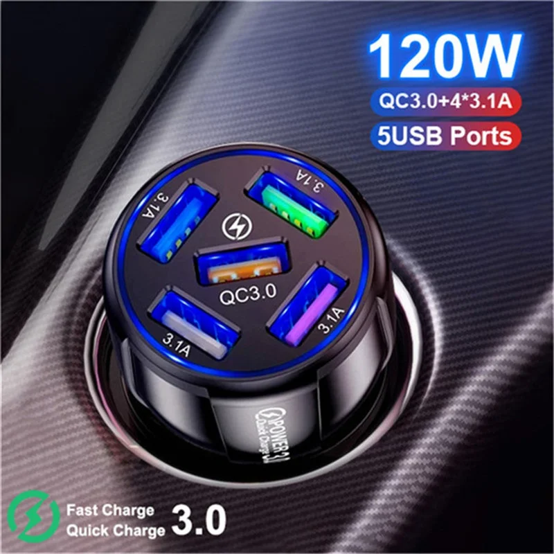 

5 Ports USB Car Charge 48W Quick 7A Mini Fast Charging For iPhone 11 Xiaomi Huawei Mobile Phone Charger Adapter in Car