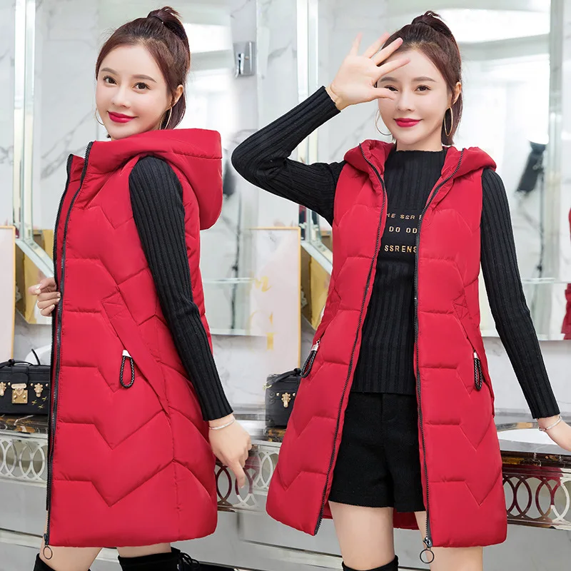 Women Casual Streetwear Zipper Pocket Jacket Plus Velvet Quilted Coat Sleeveless Puffer Jackets Padded Waistcoat Hooded Cotton