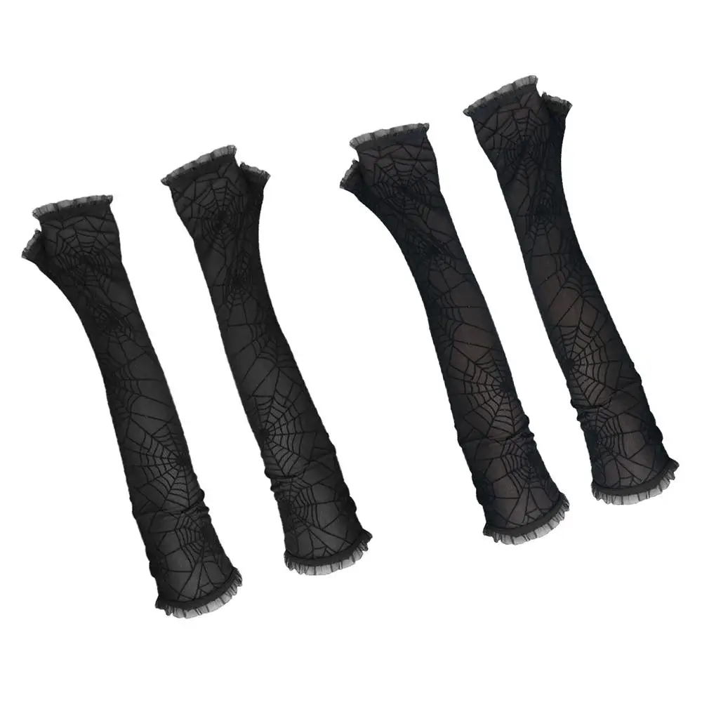 

1 Pair Womens Spider Web Fingerless Gloves Stretch Halloween Costume Prop Sleeve