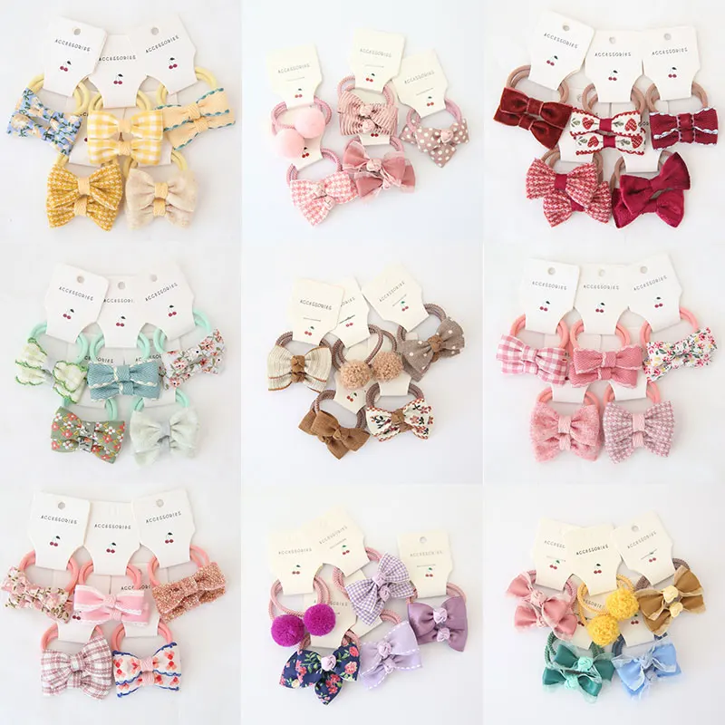

10Pcs/Lot Sweet Hair Band Girls Hair Ties Bows Elastic Rubber Band Flower Small Ball Scrunchies Baby Kids Hair Accessories