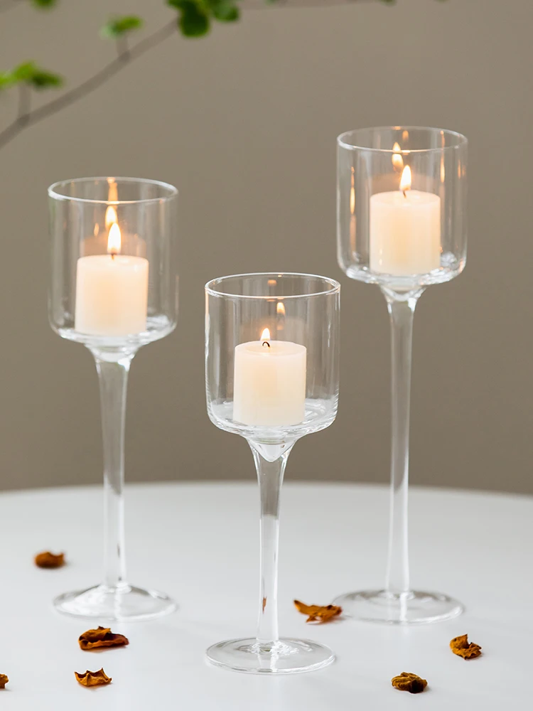 

Birthday Parties Candle Light Dinner Glass Cooktop Restaurant Romantic Atmosphere Candle Goblet Ornaments Table Decorations