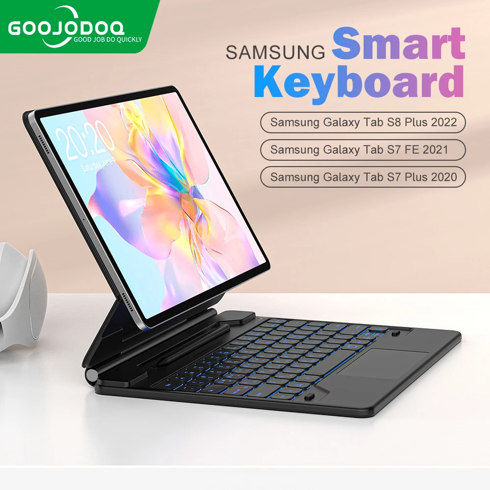 Magic Keyboard for Samsung Galaxy Tab S8+/ S8 Plus/ S7 FE/ S7 Plus 12.4 inch Case Multi-Angle Trackpad Backlit Magic Keyboard