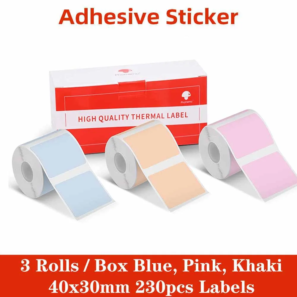 Thermal Sticker Papier 3 Colors for Phomemo M110/M200 Label Printer Blue,Pink,Khaki Printable Papel Adhesive Rolls