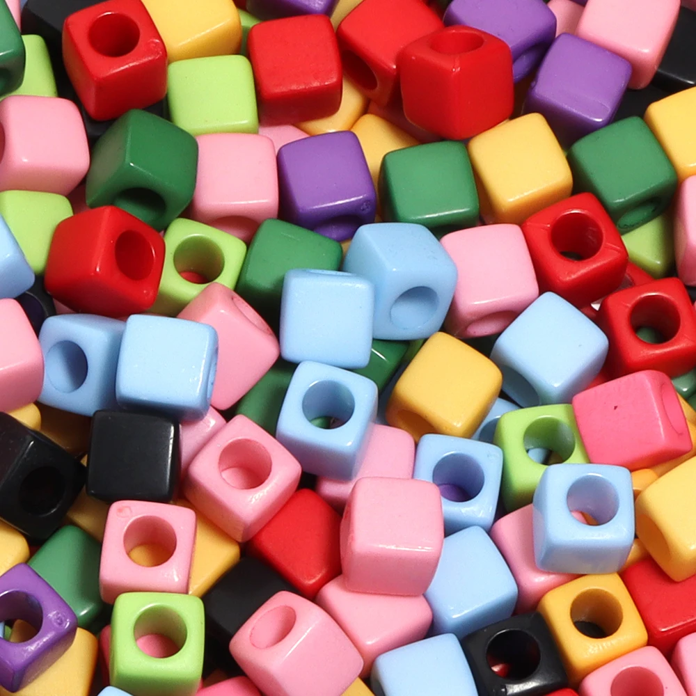 100 шт./лот акриловые квадратные бусины с большими отверстиями красочные
