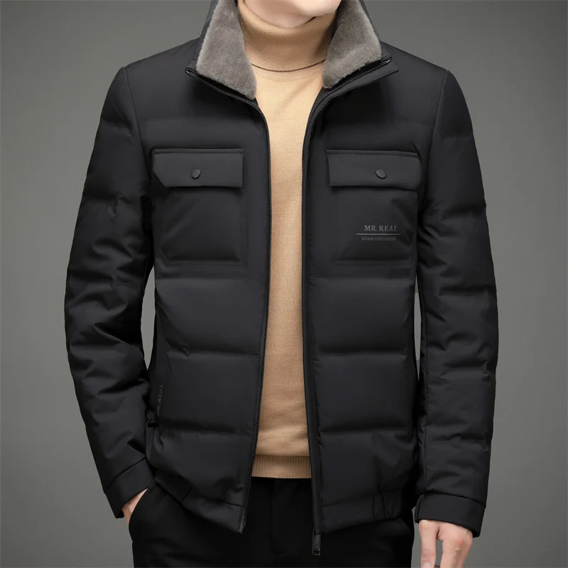 High End Luxury Brand Designer Casual Fashion 2022 Grey Duck Down Coats Winte Men With Fur Jacket Windbreaker Puffer Clothes Men