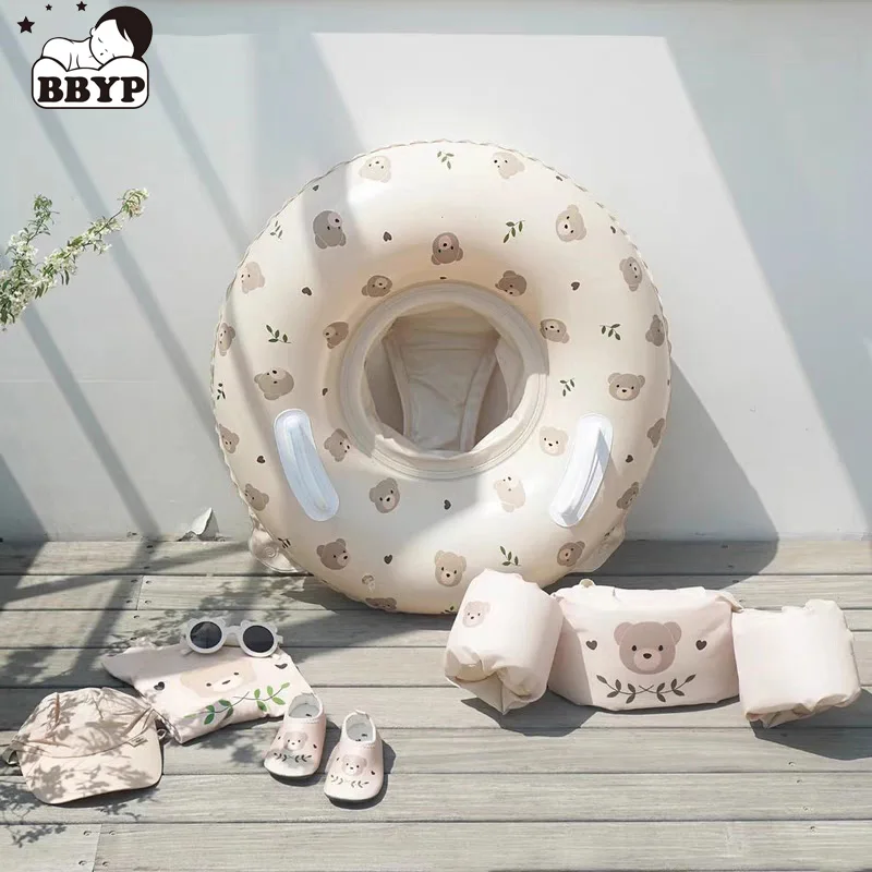 

2-8Y Inflatable Kids Swimming Float Seat Safety Bear Print Swimming Pool Baby Accessories Infant Toddler Circle Swim Boat