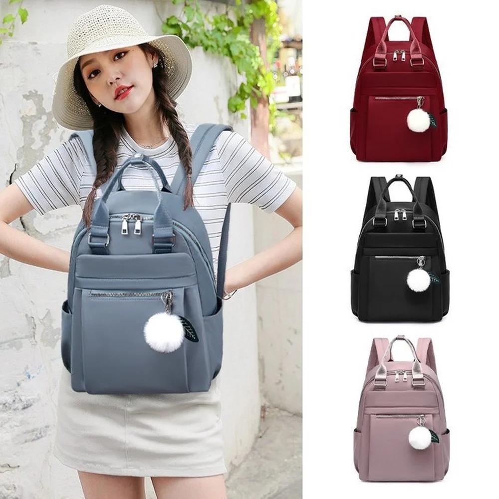 Fashion Ladies Shoulder Bag Solid Color Simple School Bag Waterproof Oxford Cloth Notebook Backpack Large Capacity Travel Bag
