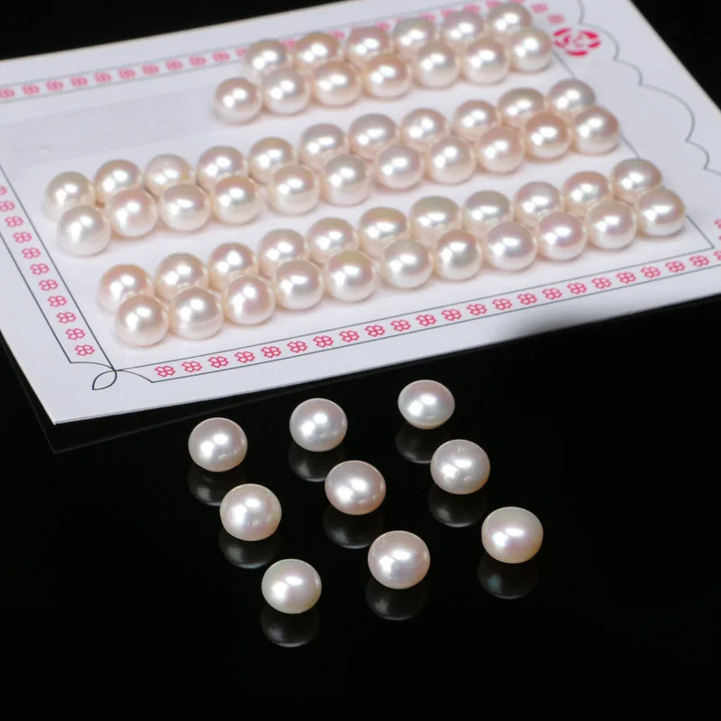 Perlas naturales de 3MM, 4MM, 5MM, 6MM, 7MM, 8MM, 9MM con medio agujero, perlas de botón redondo, pendientes de joyería de alta calidad DIY, 10 piezas