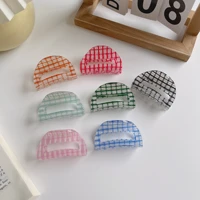 new fashion korean summer 6 3cm semicircle hollow checkerboard hair clip claw for women girls fresh grid acrylic shark claw