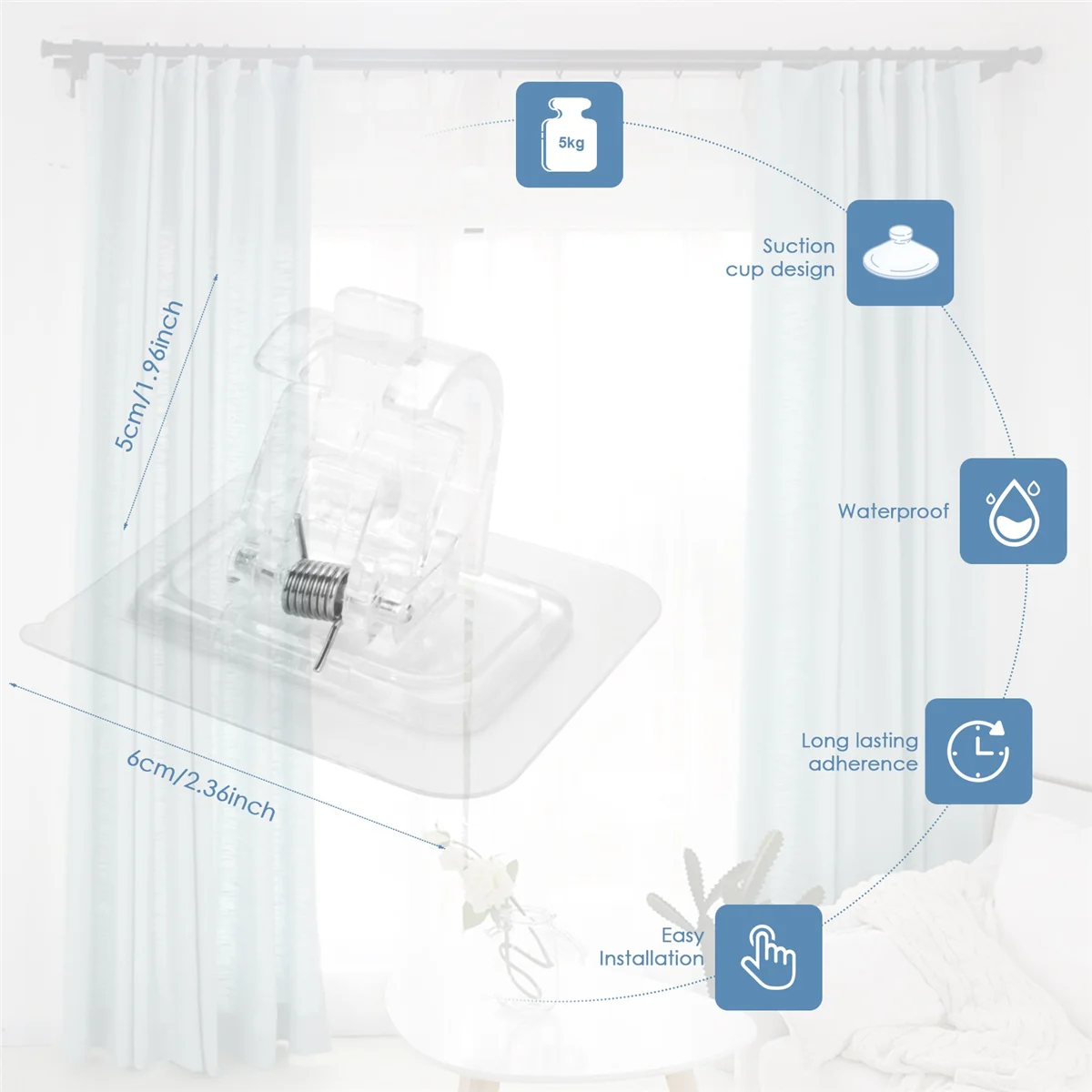 

10PCS Self Adhesive Curtain Rod Holders Nail Free Adjustable -2