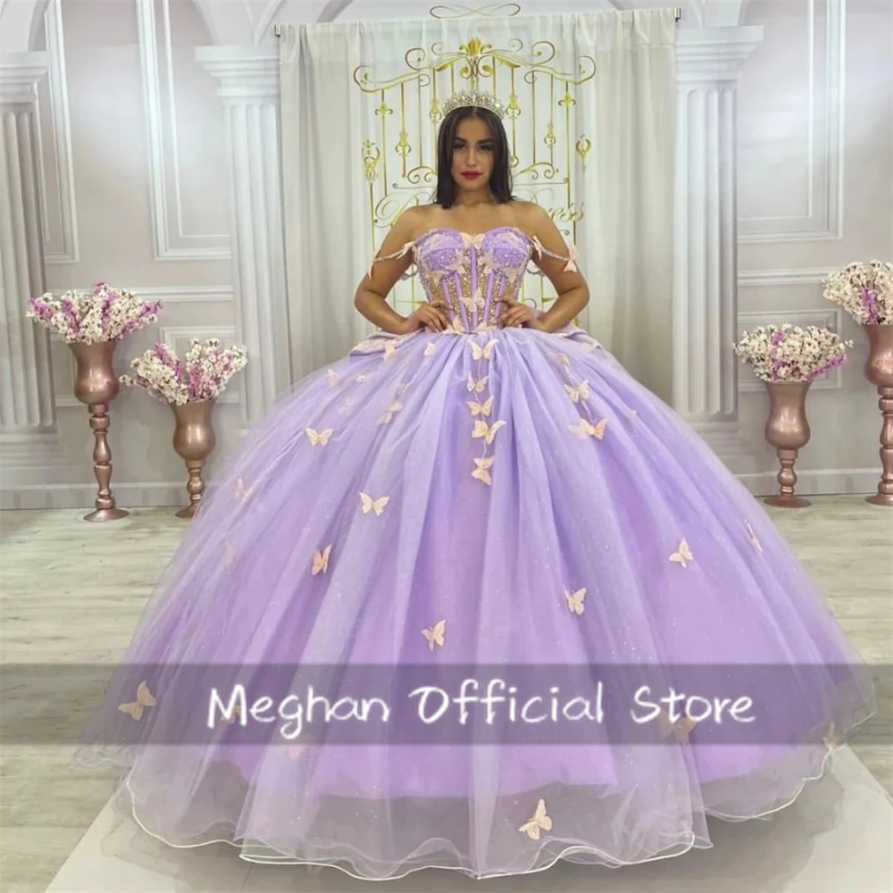 Светло-фиолетовое платье Quinceanera с бантом бальное бабочкой 3D цветком и бисером