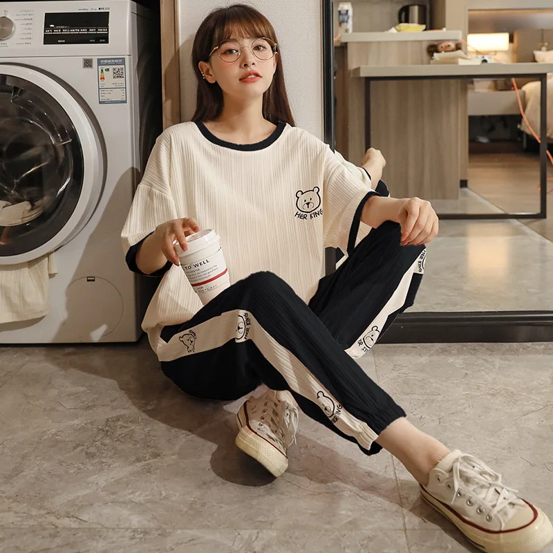 Summer Loungewear Women Pijamas Cotton Shorts Texture Cotton Zebra Pattern Young Ladies Korean Pajamas Fashion Woman Pyjama Set