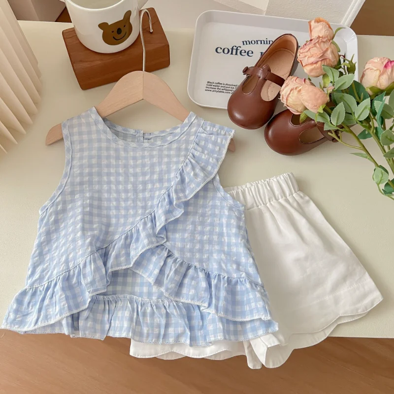 

Детская одежда для девочек, летний модный топ без рукавов для девочек и белые шорты, костюм из двух предметов со звездами, бесплатная доставка