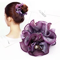 elegant ladies mesh flower hairband pearl headdress flower girl plate hair tie horse tail ornament wholesale designer scrunchie