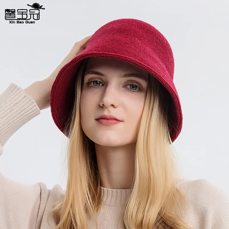 

9373 New Fisherman's Hat in Autumn and Winter Fashion Knitted Hat Covered Face Bucket Basin Hat Literary and Artistic Big Brim