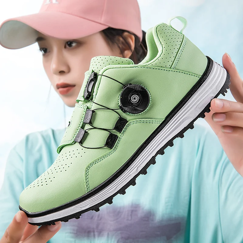 

Fcpolli Golf Training for Women Pink Green Women Sports Shoes Genuine Leather Walking Shoes Woman Quick Lacing Ladies Golf Shoes