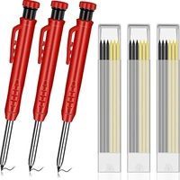 solid carpenter pencil set with 7 refill leads built in sharpener deep hole mechanical pencil marker marking tool