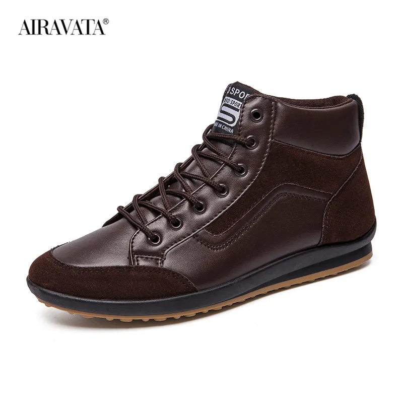Fashion Men PU Leather Boots Male Casual All Matching Spring Autumn Lace Up High Top Casual Flat Shoes Cool Leisure Ankle Boots