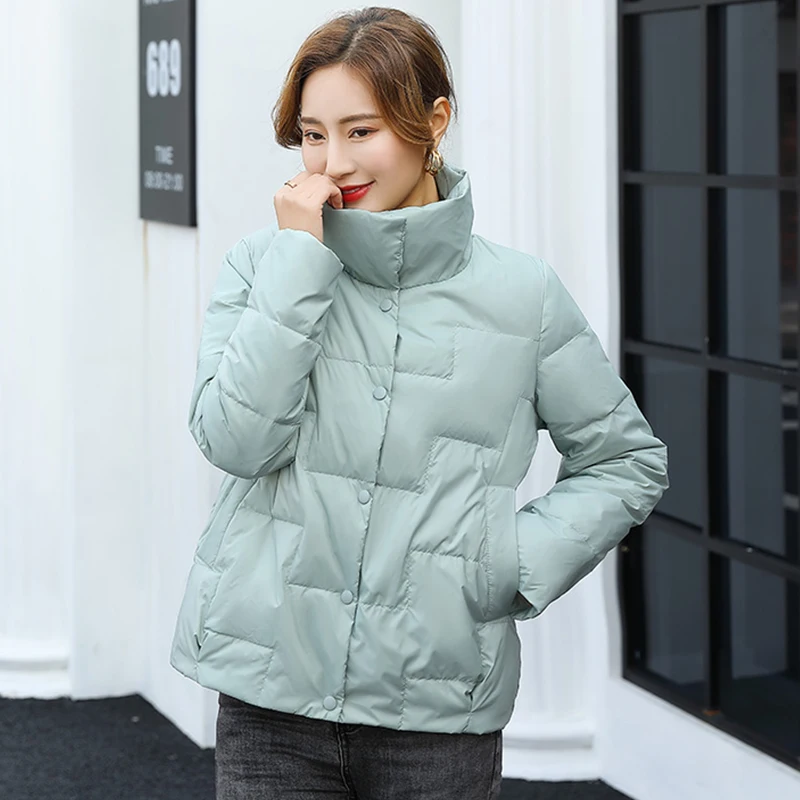 

Ailegogo Autumn Winter Women Ultra Light White Duck Down Short Coat Casual Female Single Breasted Warm Jacket Snow Outwear