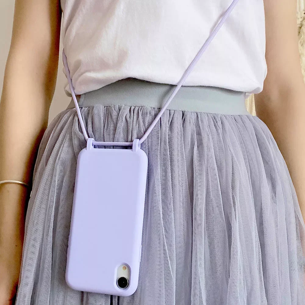 

Necklace Lanyard Phone Case For iPhone 12 mini 11 Pro X XR XS Max 7 8 Plus Liquid Silicone Cord Crossbody with Rope Soft Cover