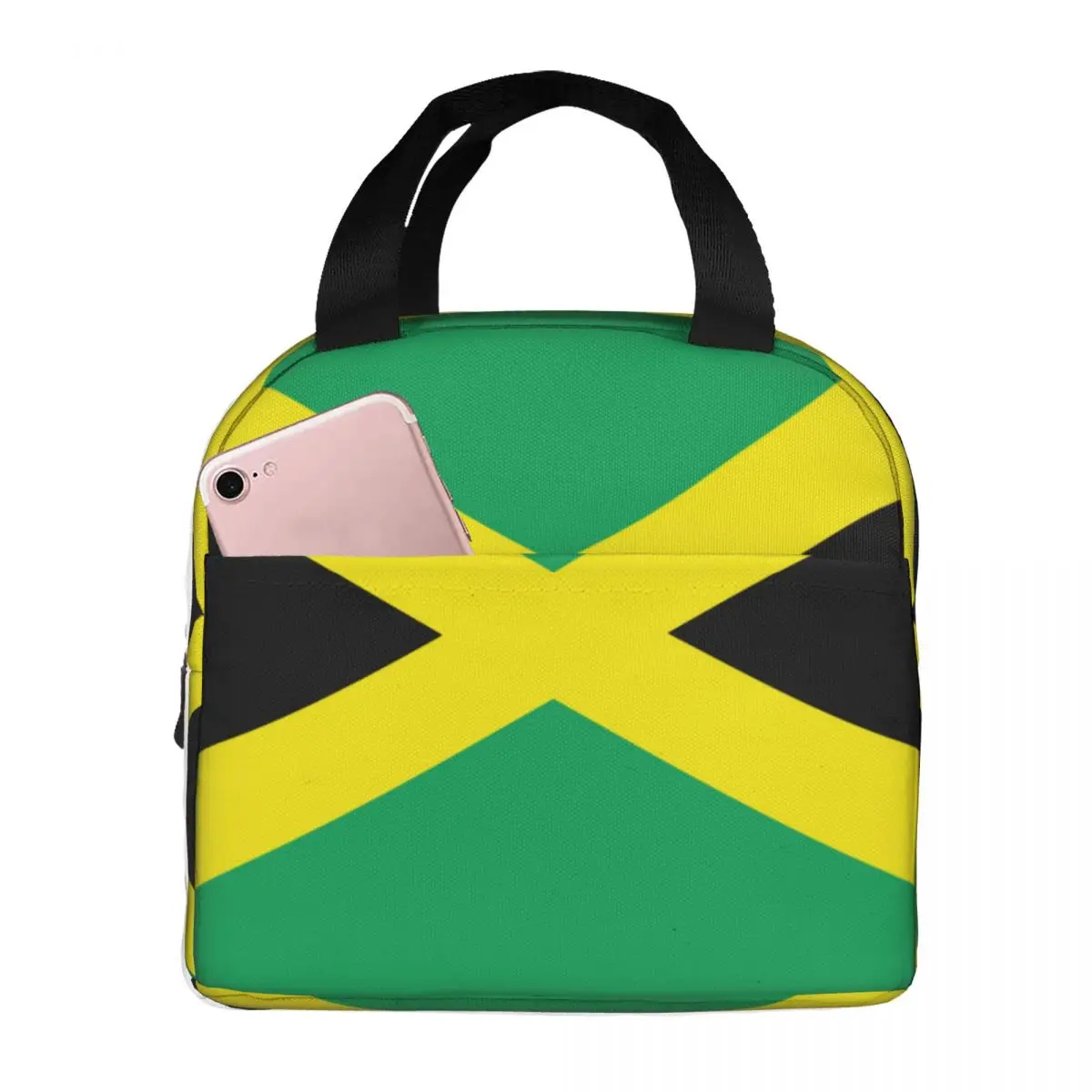 

Jamaica Flag Cooler Bag Portable Zipper Thermal Lunch Bag Convenient Lunch Box Tote Food Bag