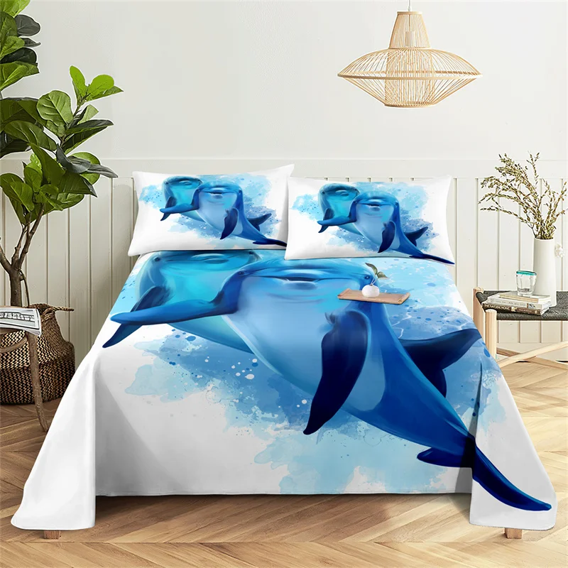 

Bedroom Sheet Set Blue, Dolphin Digital Printing Black Bedding Sheet Pillow Case Bedding Fashion Exquisite Printing Sheet