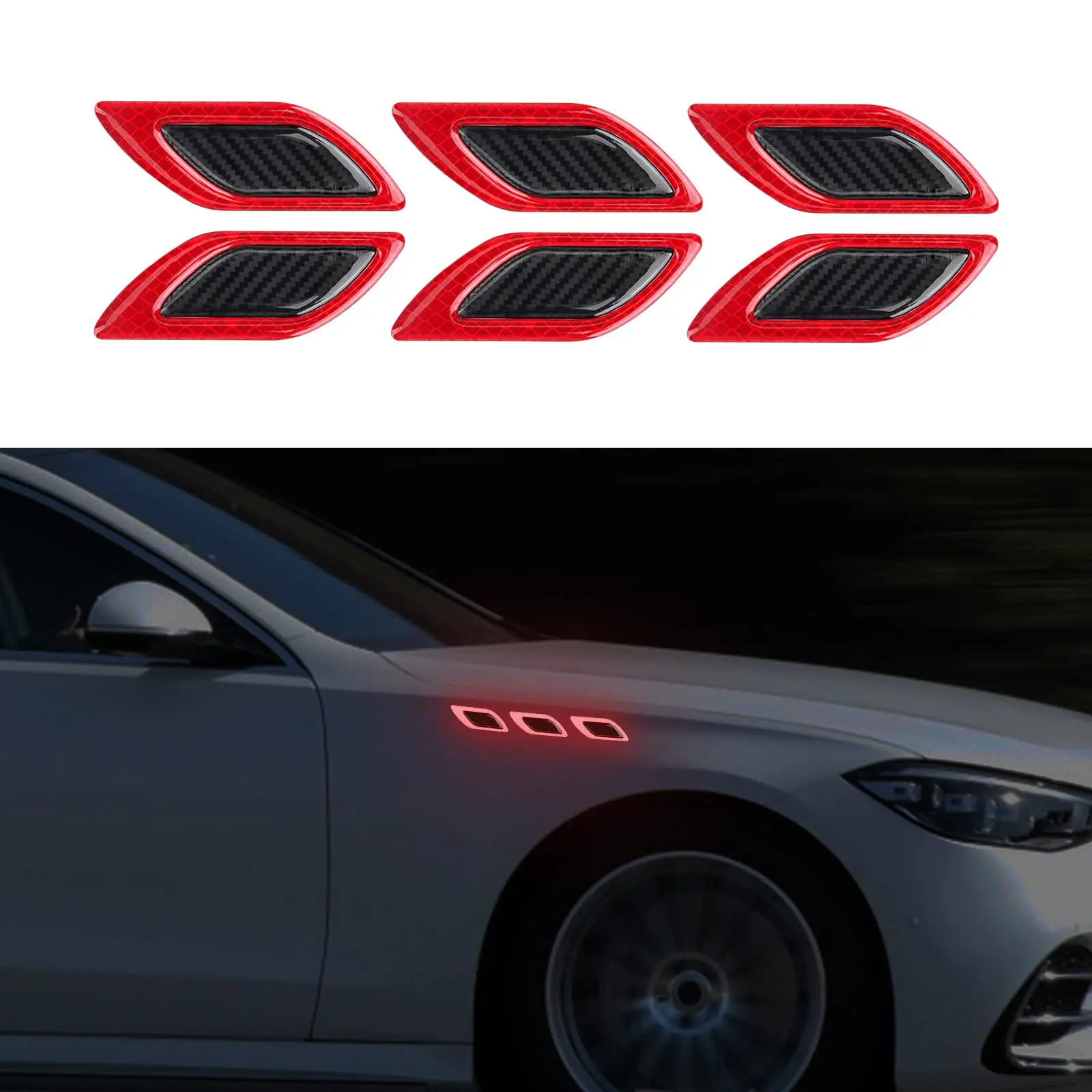 

6pcs/Set Car Reflective Carbon Fiber Sticker 3D Car Styling Reflective Strips Night Safety Warning Reflector Tape Stickers Decal