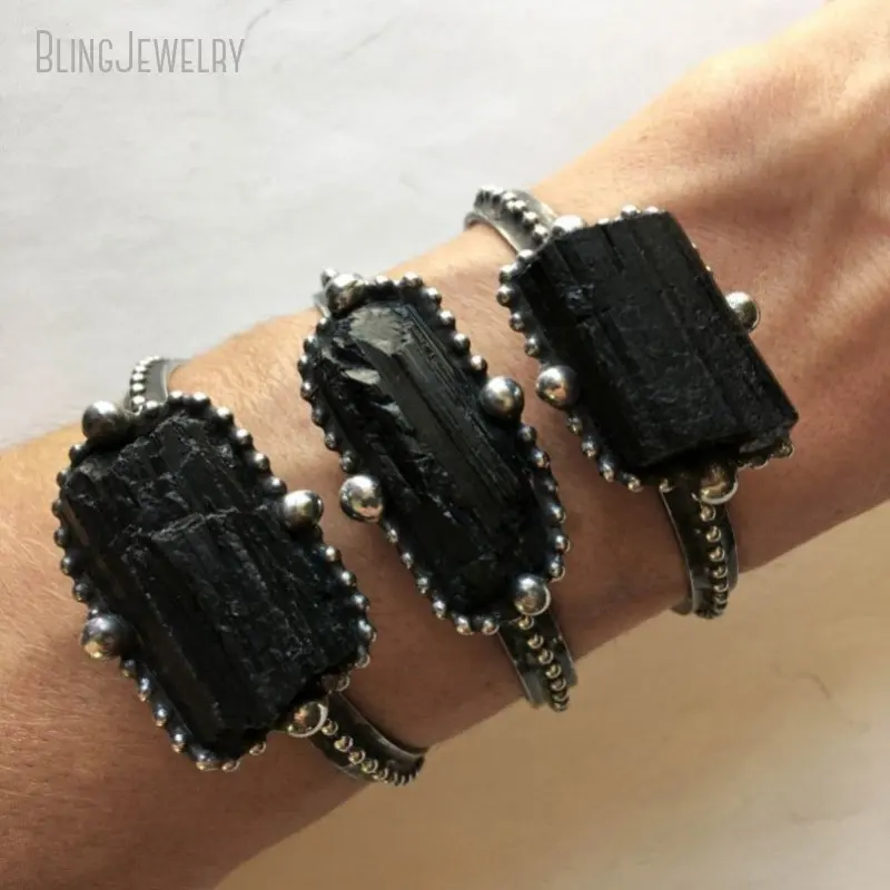 Готический эзотерический браслет на Хэллоуин черный турмалиновый брикет 10 шт