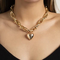 ailodo hiphop heart pendant necklace for women punk gold silver color thick chain statement necklace fashion jewelry girls gift
