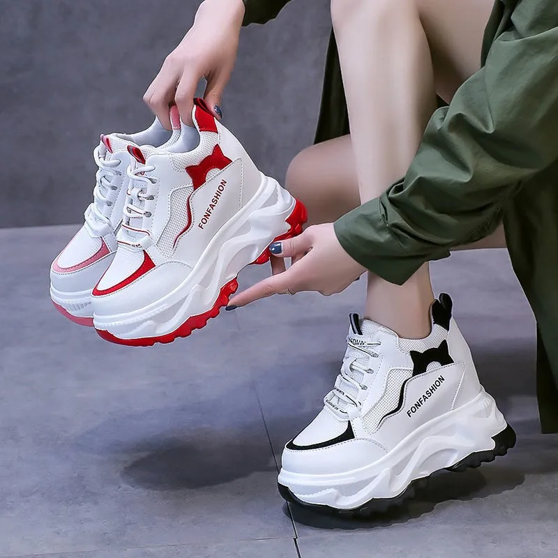 

Женские сетчатые кроссовки USCF, на толстой подошве, на шнуровке, Вулканизированная подошва, белые, на осень, 2022