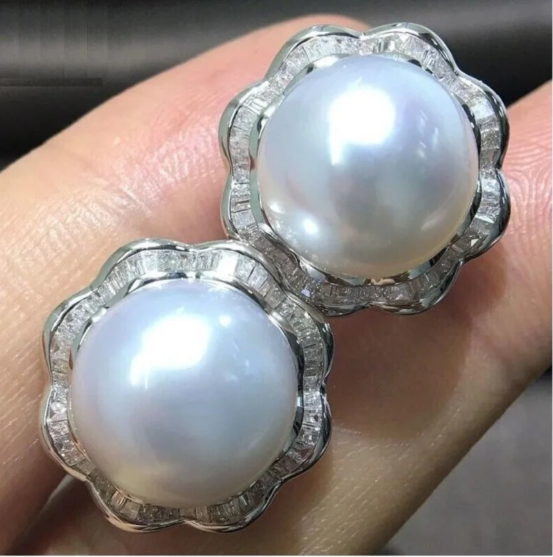 

Великолепные огромные серьги AAAA 12 мм, белые серьги-гвоздики из южного Китая с жемчугом, 925s