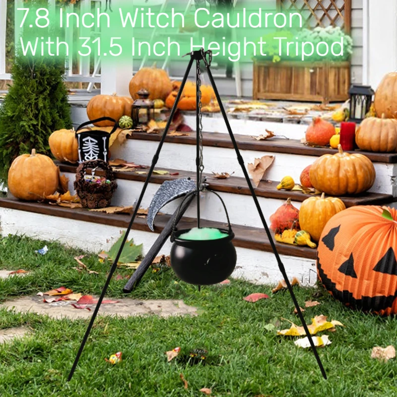 

Large Witch Cauldron on Tripod with LED String Light Halloween Party Decor Outdoor Hocus Pocus Candy Bowl Bucket Home Yard Porch