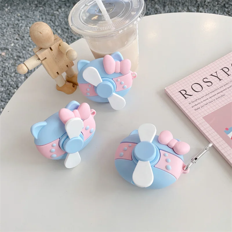 

Чехол для наушников Airpods 1 2 Pro, летняя силиконовая вращающаяся 3d-гарнитура с вентилятором, с брелоком, мягкий чехол для Airpods 3