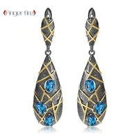vintage blue two tone panel women earrings anniversary gift beach party jewelry