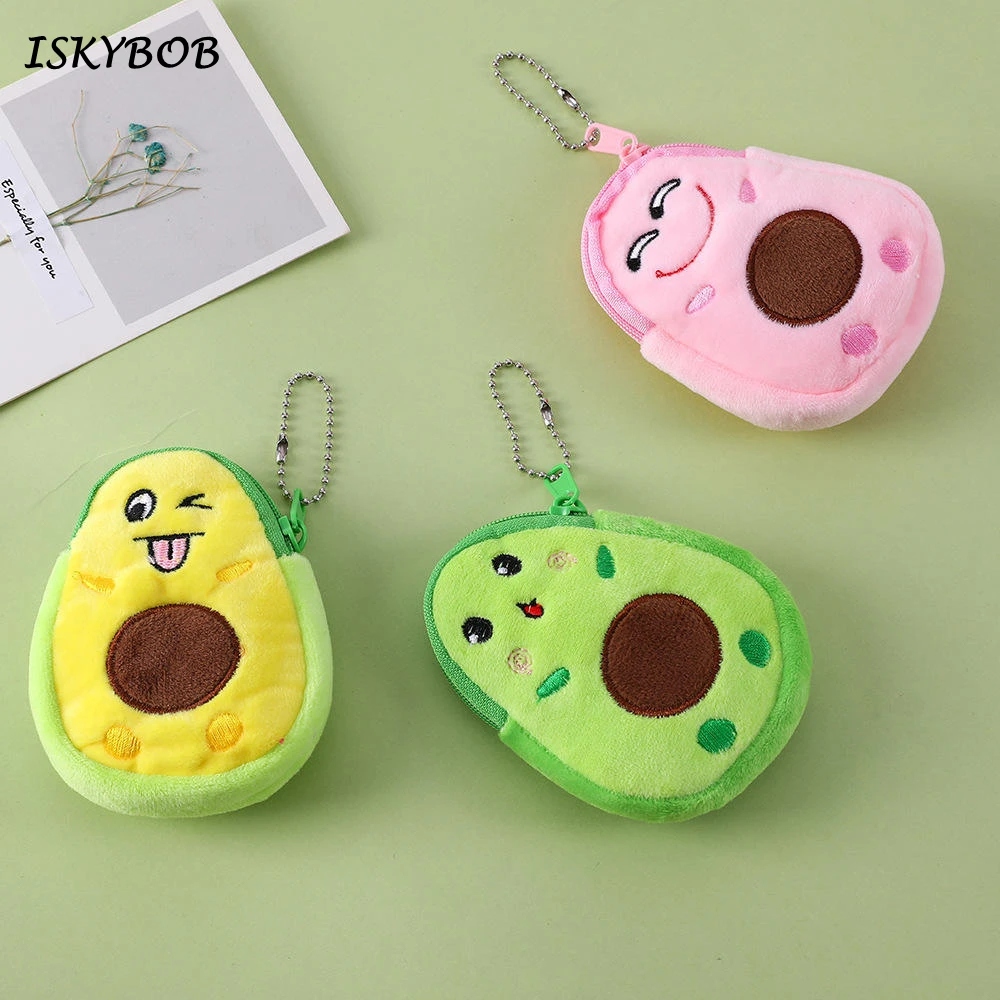 

Cartoon Soft Plush Women Coin Purse Cute Avocado Zipper Children Girls Coin Wallet USB Cable Headset Mini Bag Key Wallet Pendant