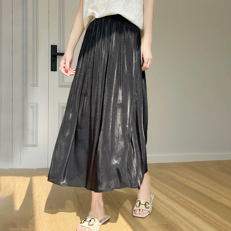 Юбка женская плиссированная средней длины модная тонкая эластичная