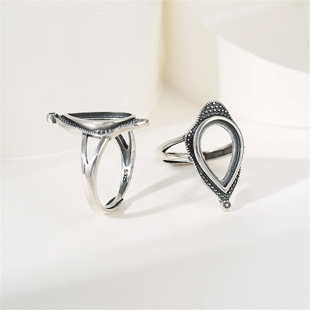 Ring Blank for 10x14mm Teardrop Cabochons Antique Style Ring Setting Thai Sterling Silver Adjustable Ring Base RB417S