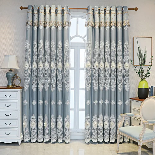 

2022 New Customized European-Style Double-Layer Curtain Pink Cloth Yarn Integrated Finished Relief Embroidery Living Room