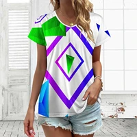 the new fashion style slim woman t shirt three dimensional square v neck short sleeve t shirt
