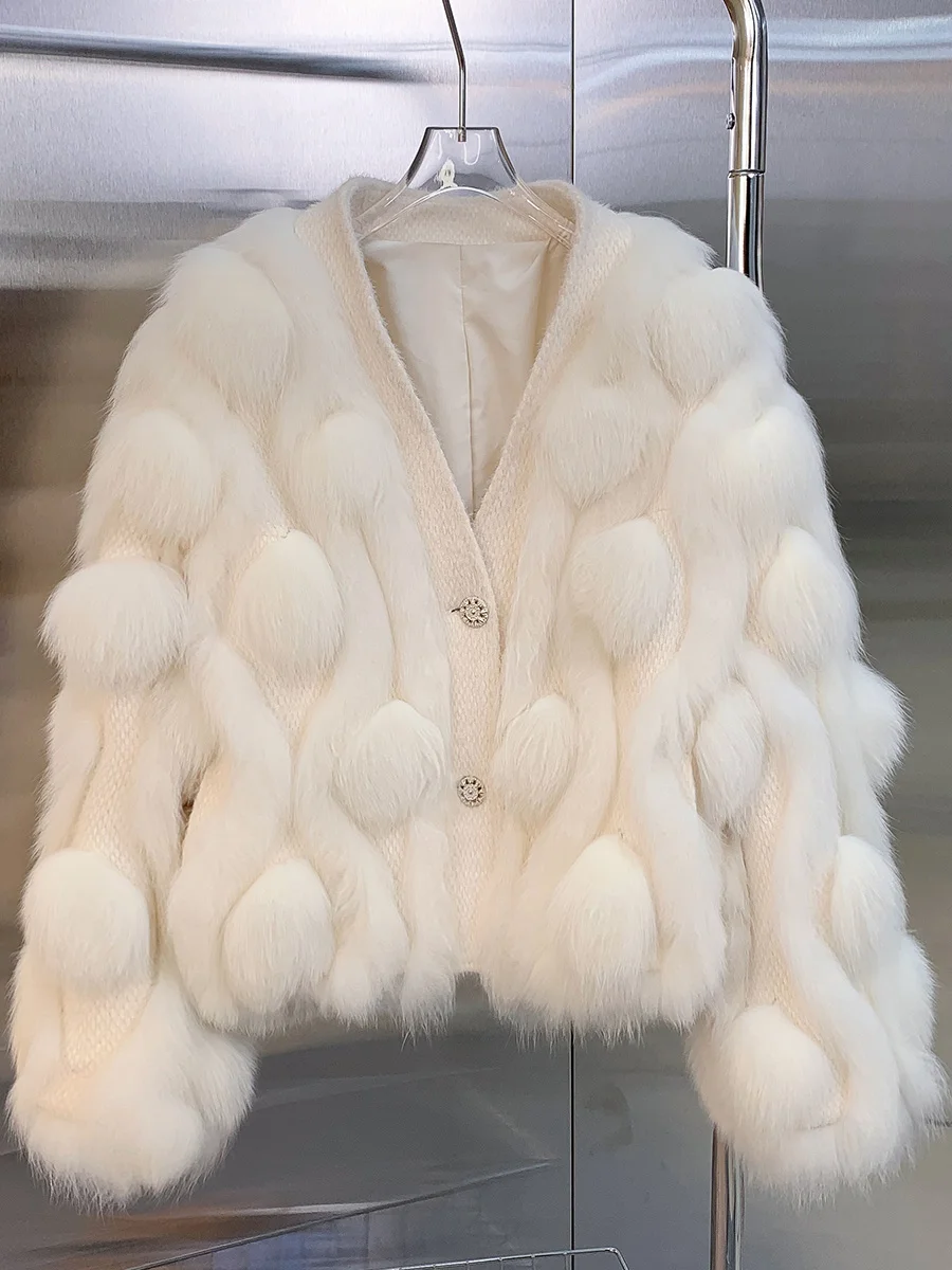 

Luxury Women 2023 Winter New Real Coats With Genuine Sheepskin Leather Wholeskin Natural Fox Fur Jacket Outwear