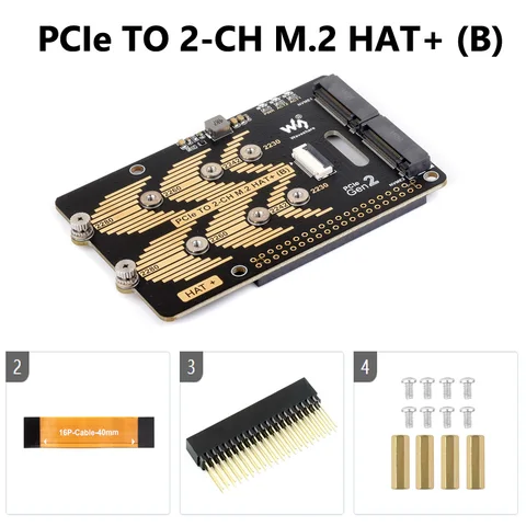 spotpear Адаптер PCIe для Raspberry Pi 5 2xM.2 NVMe SSD