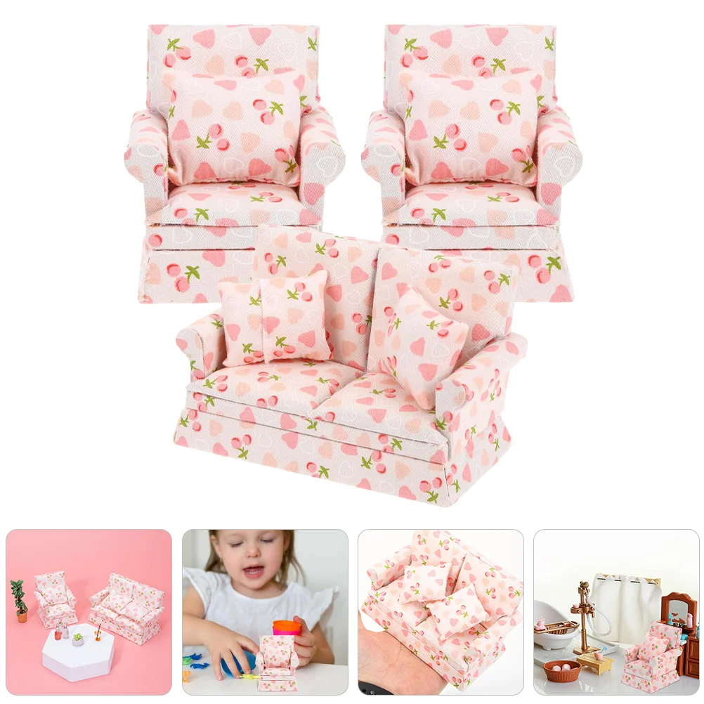 

1 комплект миниатюрной мебели для дома, мини-диван с двумя диванами, мини-кресло с подушками