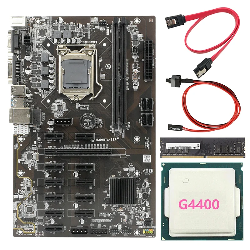 

Семейная материнская плата для майнинга поддерживает 12 GPU LGA1151 + G4400 CPU + DDR4 8G 2133 МГц память + кабель SATA + кабель переключения